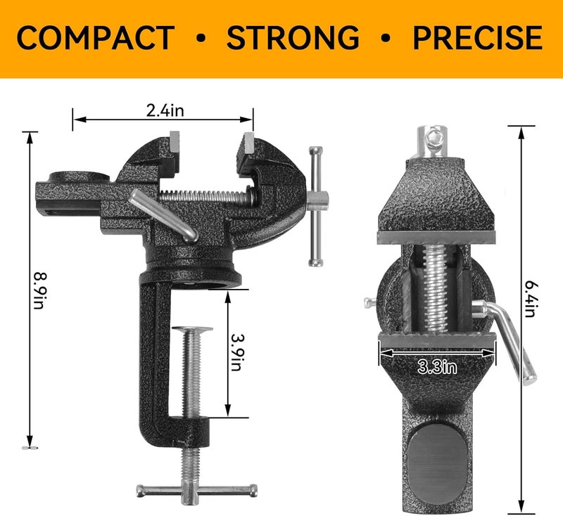wiselifetech Bench Vise 3 inch Table Vice Clamp,360° Swivel Base Heavy Duty Home Bench Vice For Workbench Portable Vise for Woodworking,Metalworking, Cutting Conduit, Drilling, Sawing - Image 2